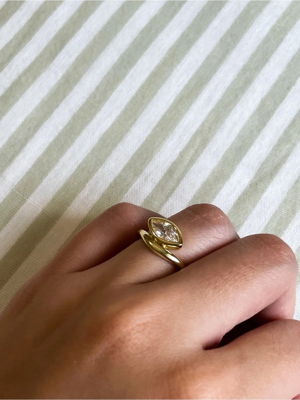 New Marquise East West Cubic Zirconia Swirled Ring 14K Gold Plated Over Brass
